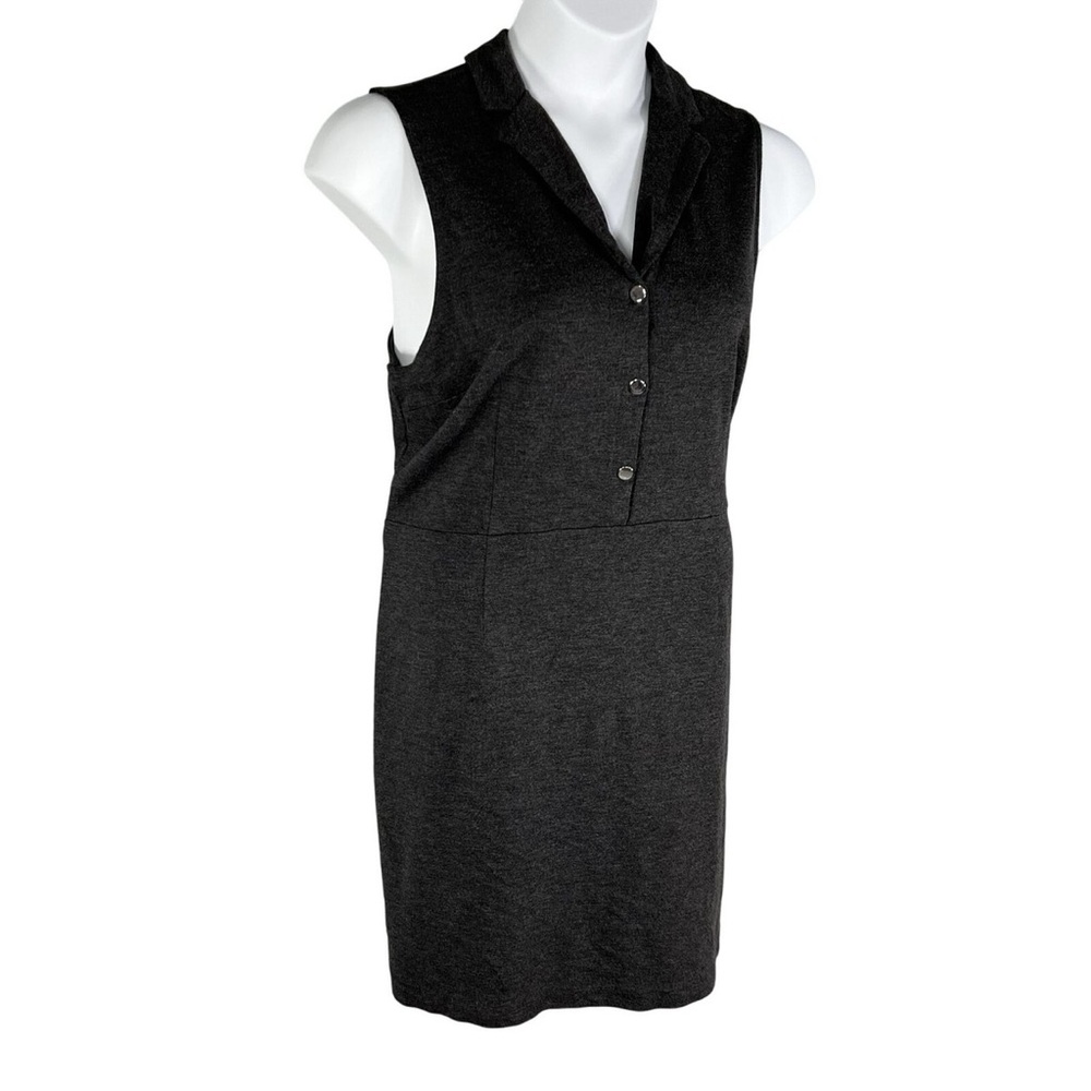 Brooks Brothers Charcoal Gray Button Up V Neck Dress